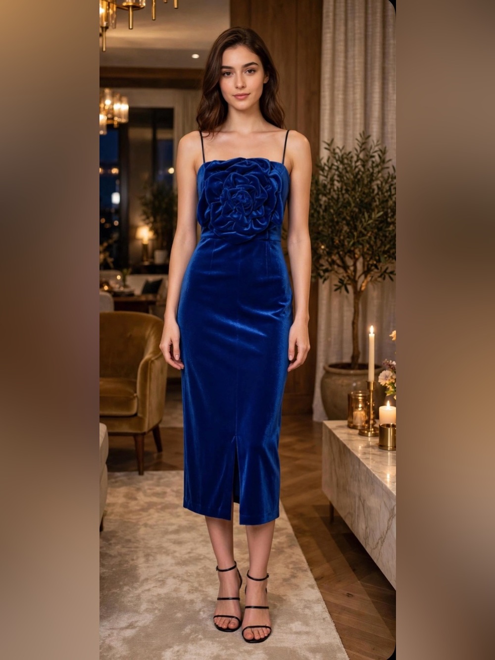 navy holiday party dress Betsy & Adam Women's Velvet Rosette Sheath - FallWinter22'